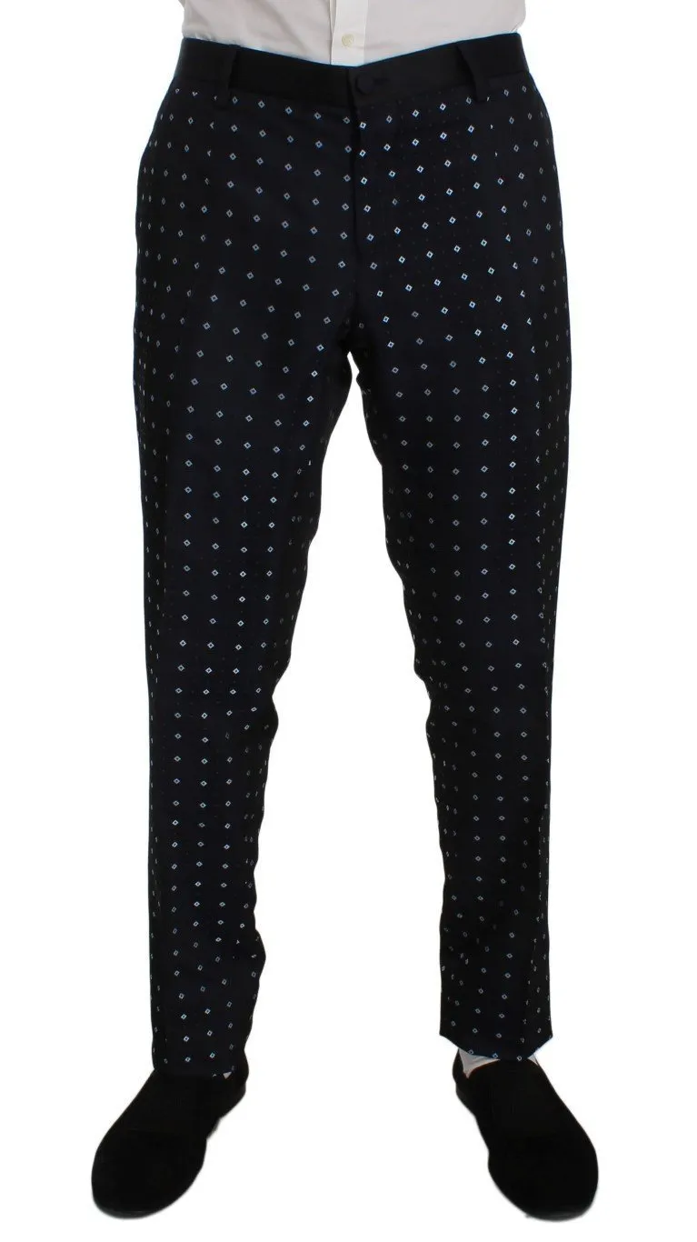 Blue Silk Fantasy Slim Fit 3 Piece Suit