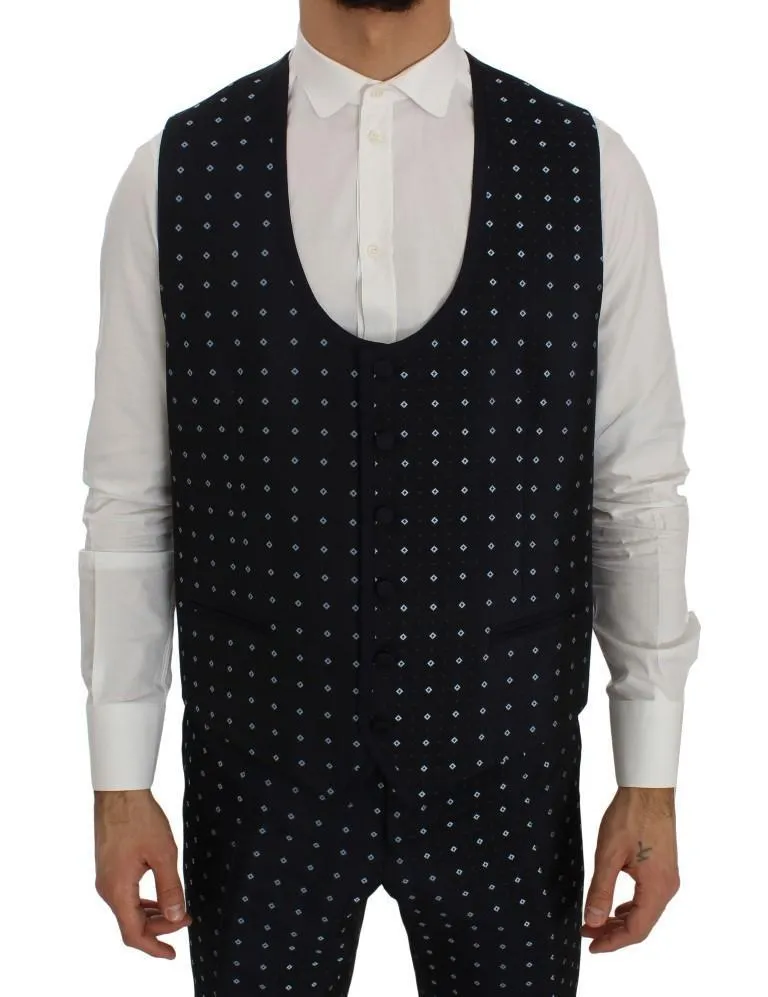 Blue Silk Fantasy Slim Fit 3 Piece Suit