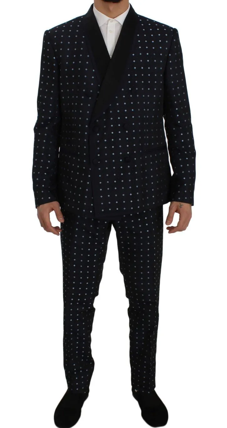 Blue Silk Fantasy Slim Fit 3 Piece Suit