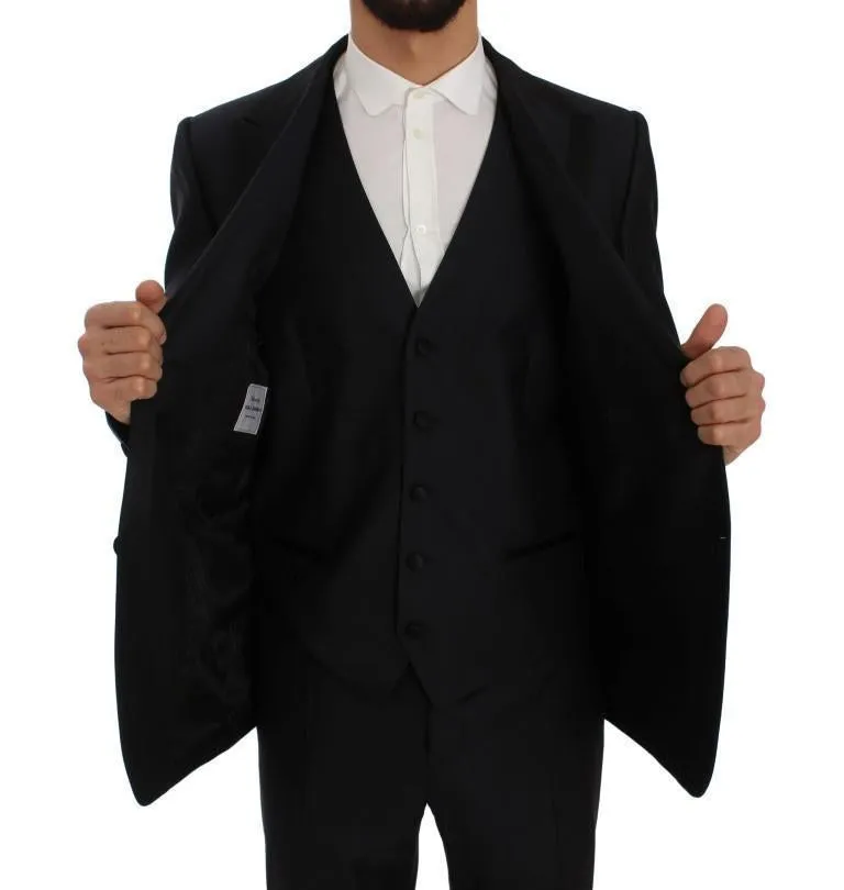 Blue Silk Wool Slim Fit 3 Piece Suit