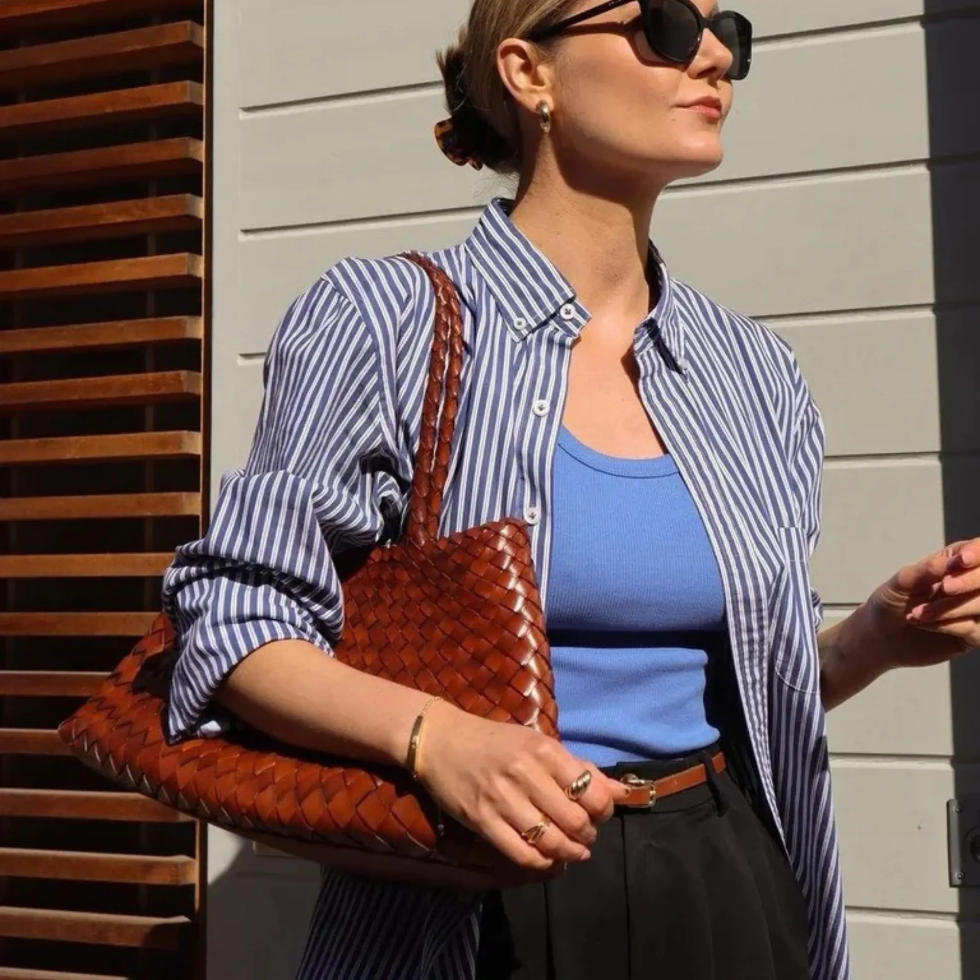 Braided Leather Tote Bag - Premium Cowhide Leather Tote