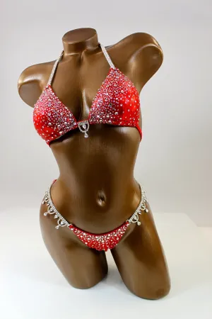 Bright Red Holographic Spandex Bikini Suit