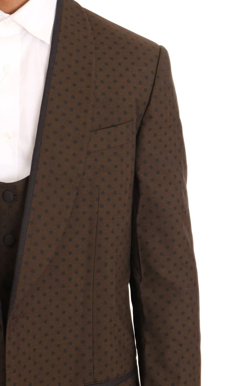 Brown Wool Stretch Long 3 Piece Suit