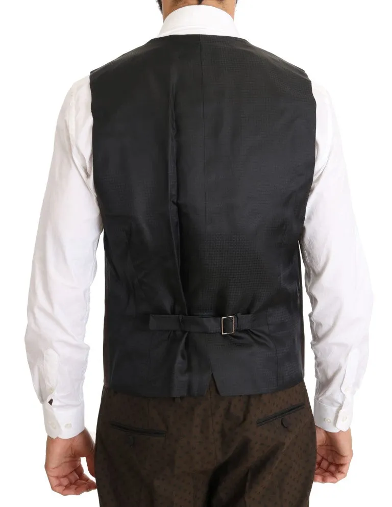 Brown Wool Stretch Long 3 Piece Suit