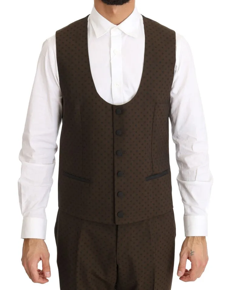 Brown Wool Stretch Long 3 Piece Suit