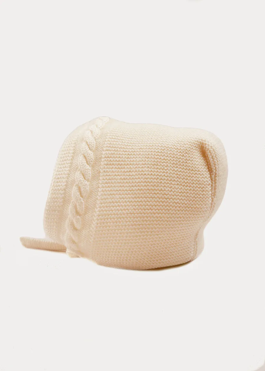 Cable Detail Knitted Bonnet In Cream (S-L)