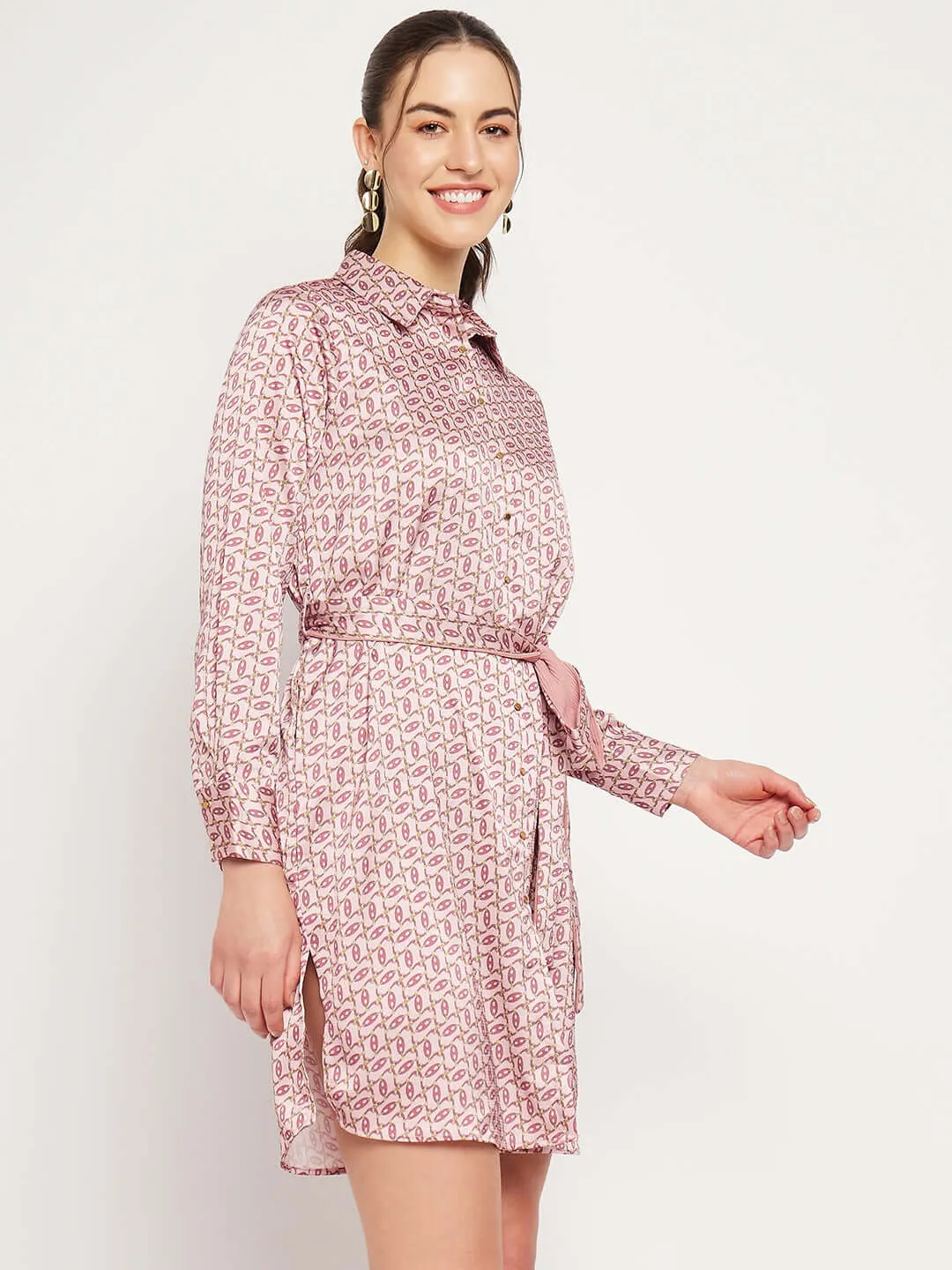 Camla Barcelona Abstract Print Blush Pink Shirt Dress
