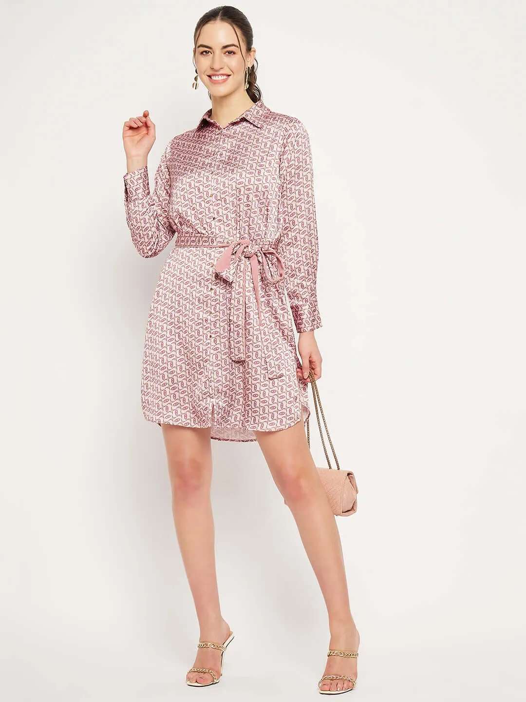 Camla Barcelona Abstract Print Blush Pink Shirt Dress