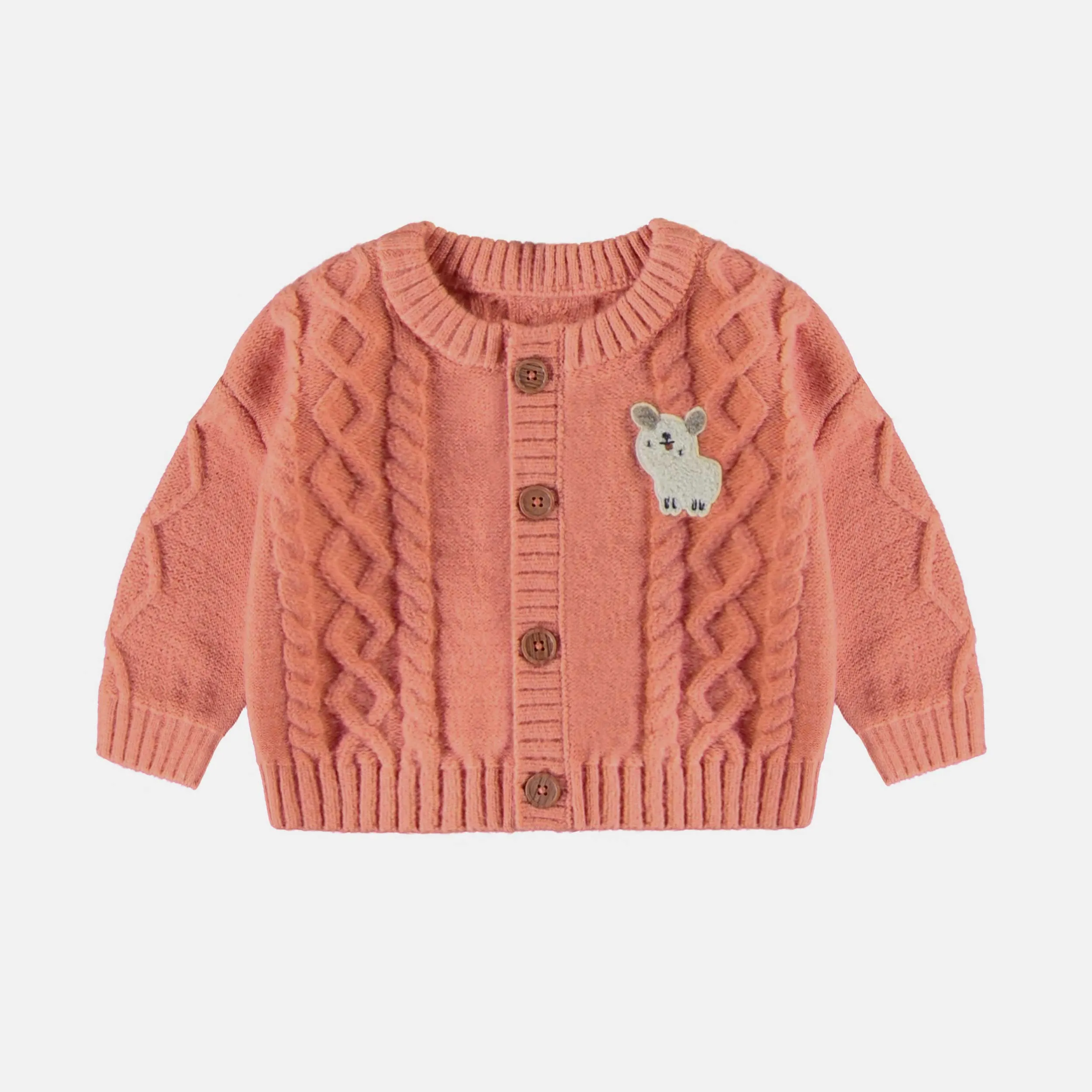 Cardigan en tricot le orange à détails torsadés, naissance || Orange knit cardigan with twisted details, newborn