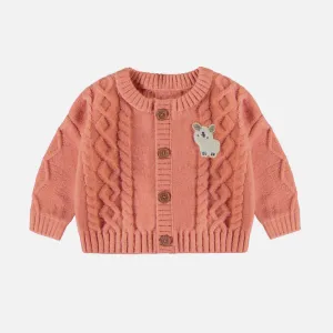 Cardigan en tricot le orange à détails torsadés, naissance || Orange knit cardigan with twisted details, newborn
