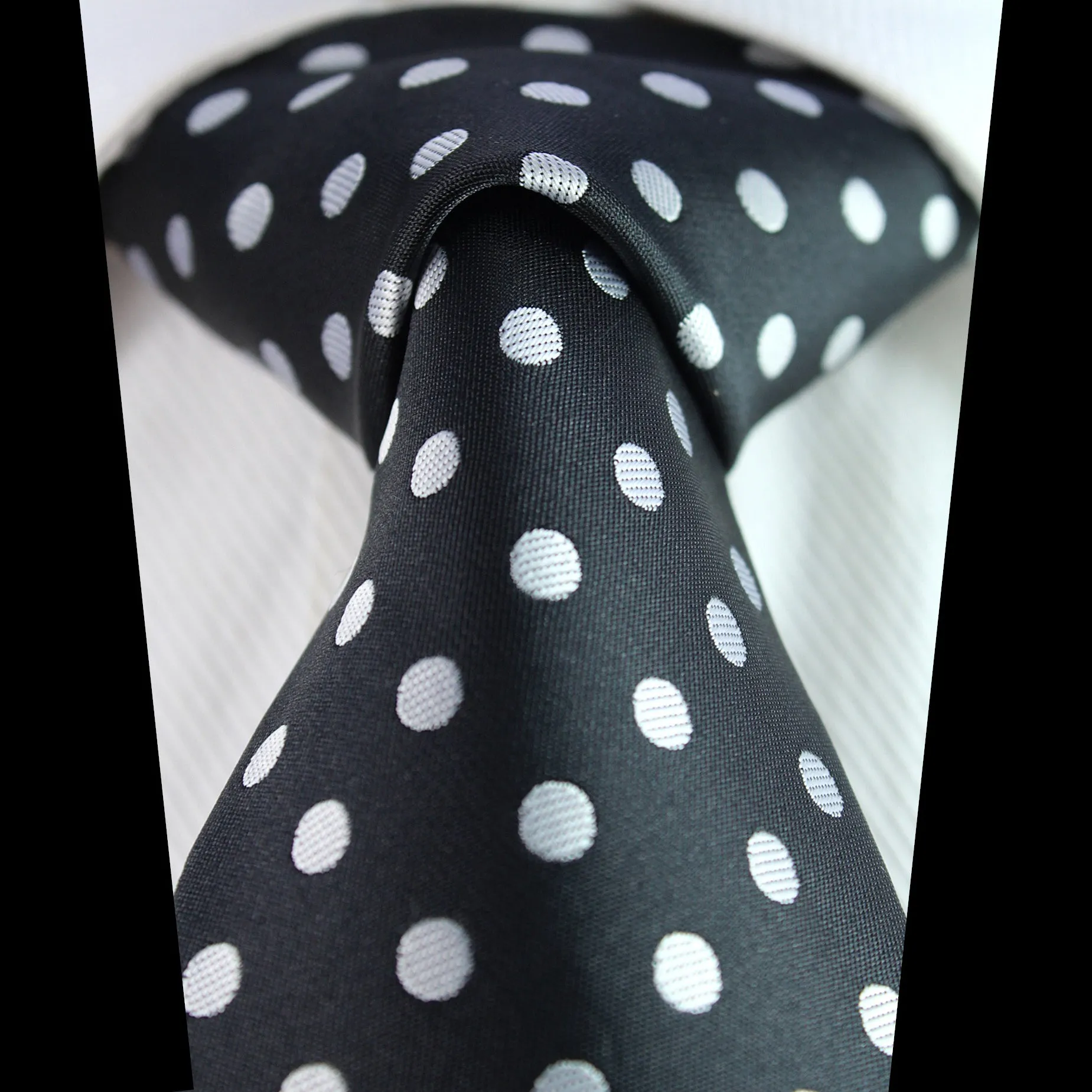 Celino Black White Polka Dot 100% Woven Silk Tie for Men Necktie Turkey Made
