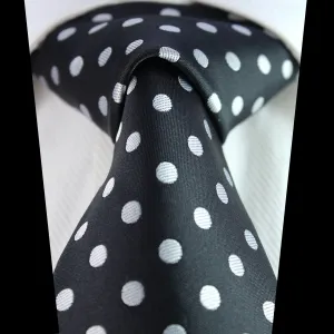 Celino Black White Polka Dot 100% Woven Silk Tie for Men Necktie Turkey Made