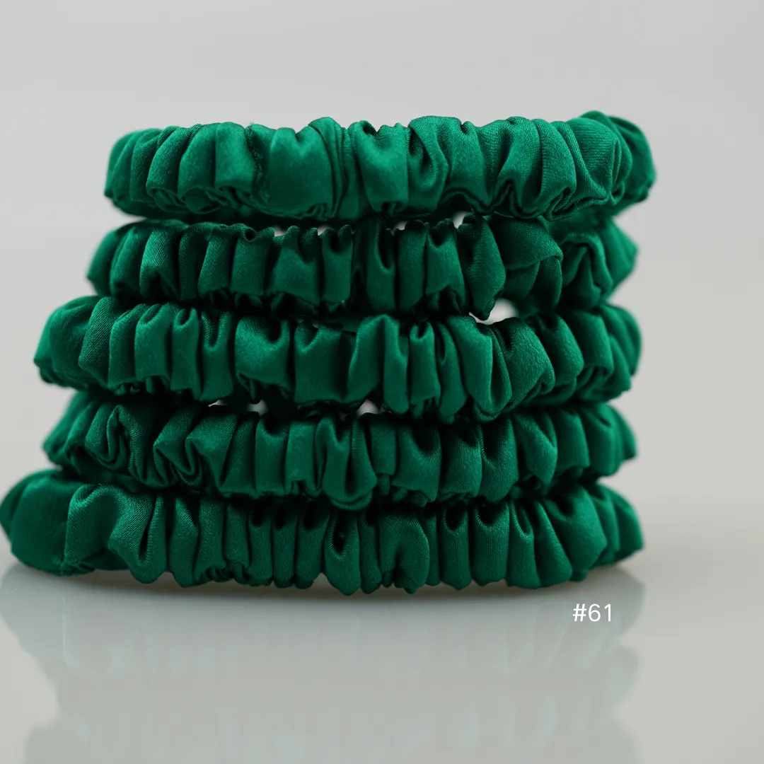 Christmas green silk scrunchies mini