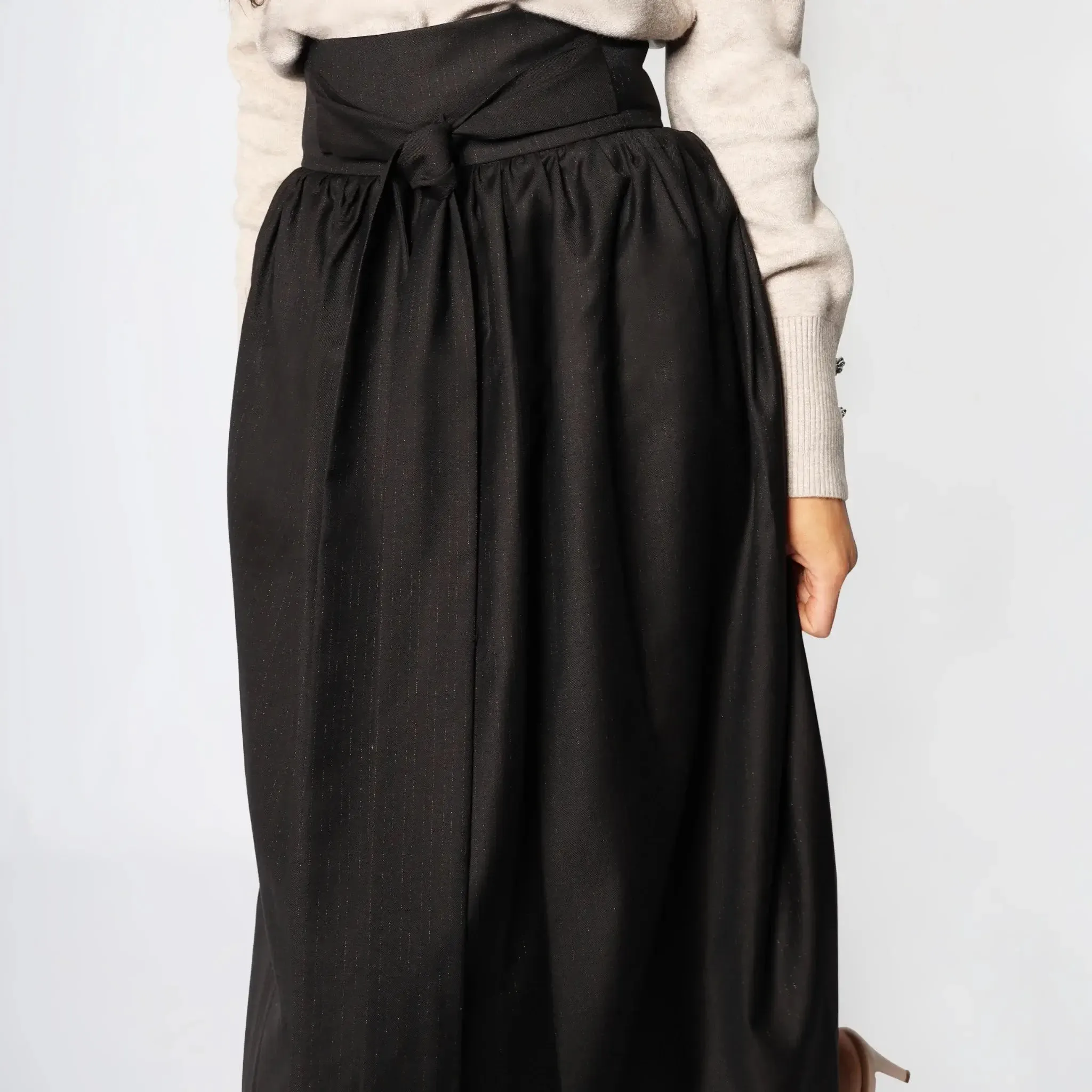 Coffee Brown High Waist Tie Italian Women's Midi Skirt