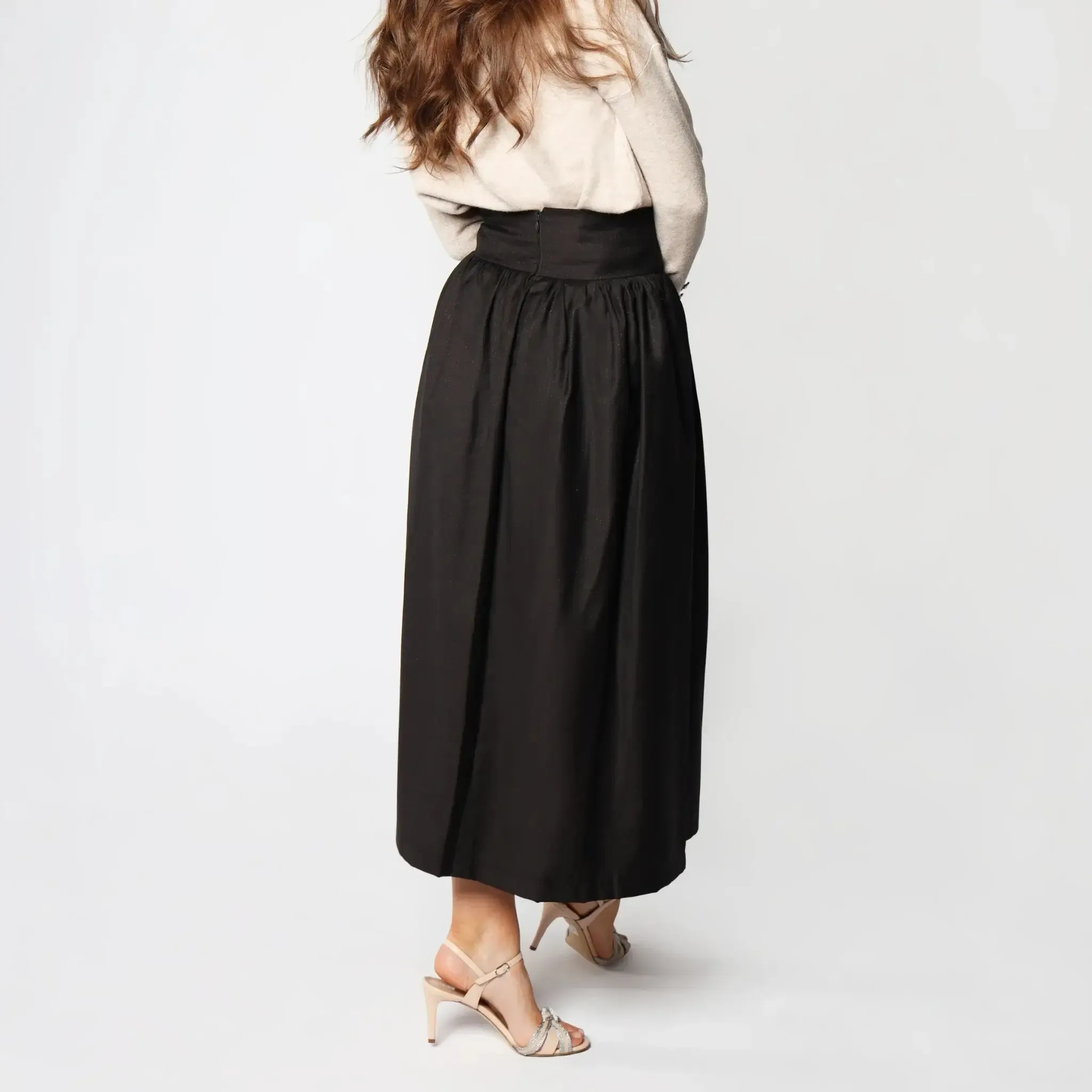 Coffee Brown High Waist Tie Italian Women's Midi Skirt