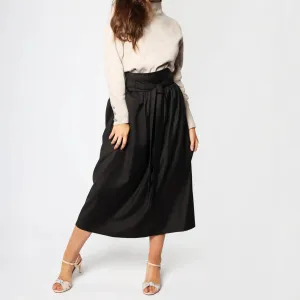 Coffee Brown High Waist Tie Italian Women's Midi Skirt