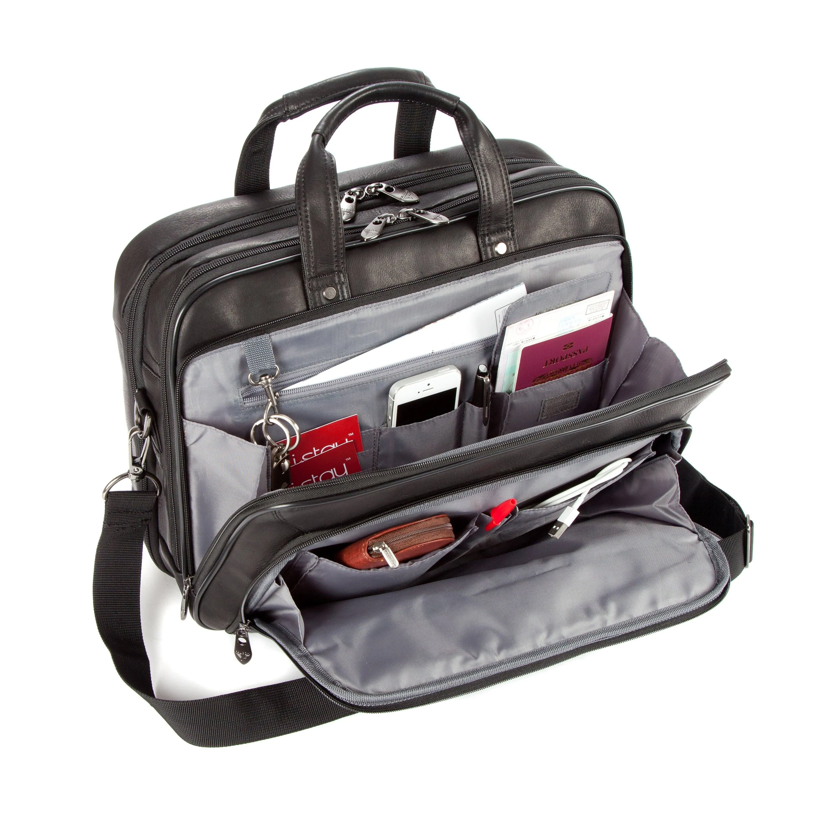 Colombian Leather 16" Twin Handle Laptop and Tablet Briefcase - Black