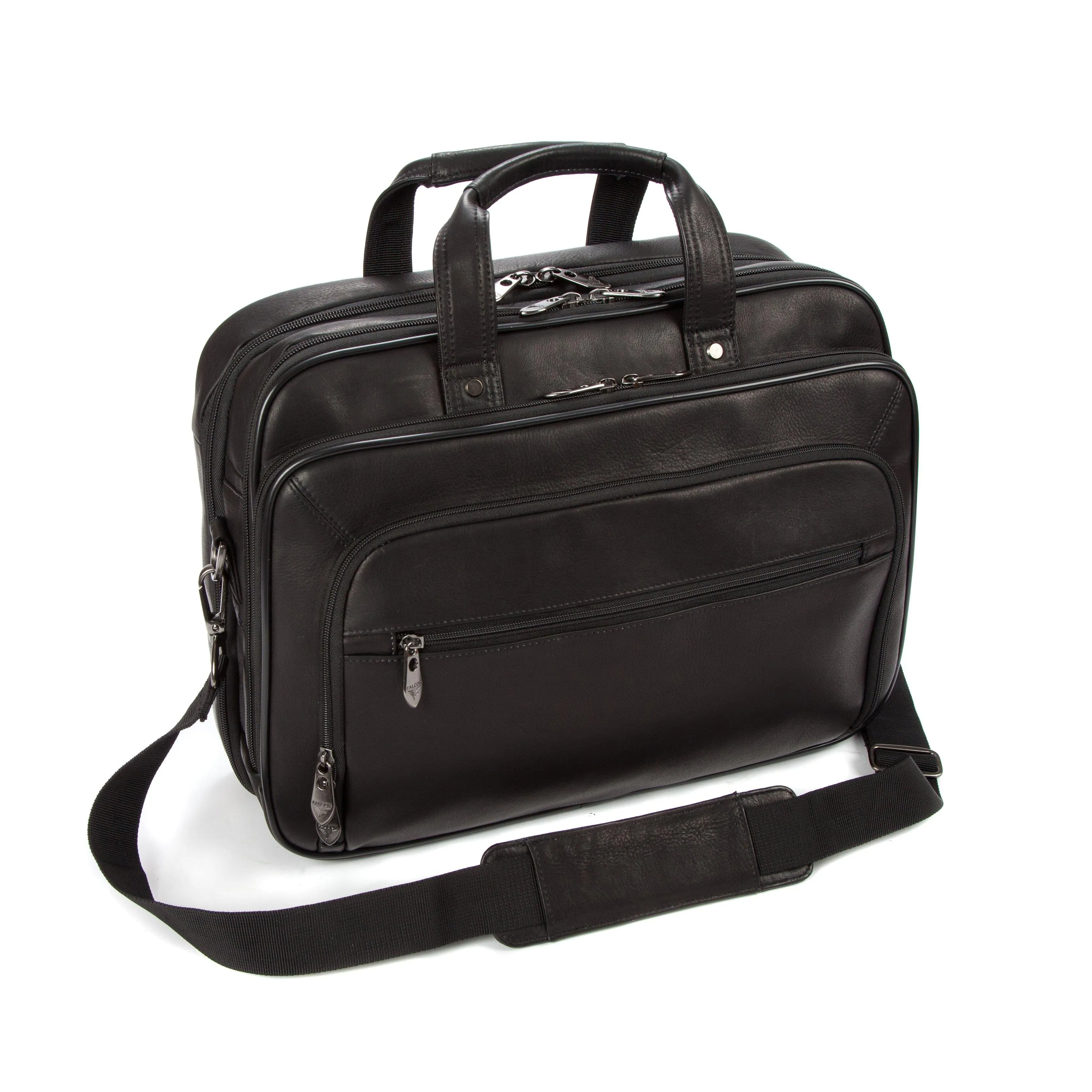 Colombian Leather 16" Twin Handle Laptop and Tablet Briefcase - Black