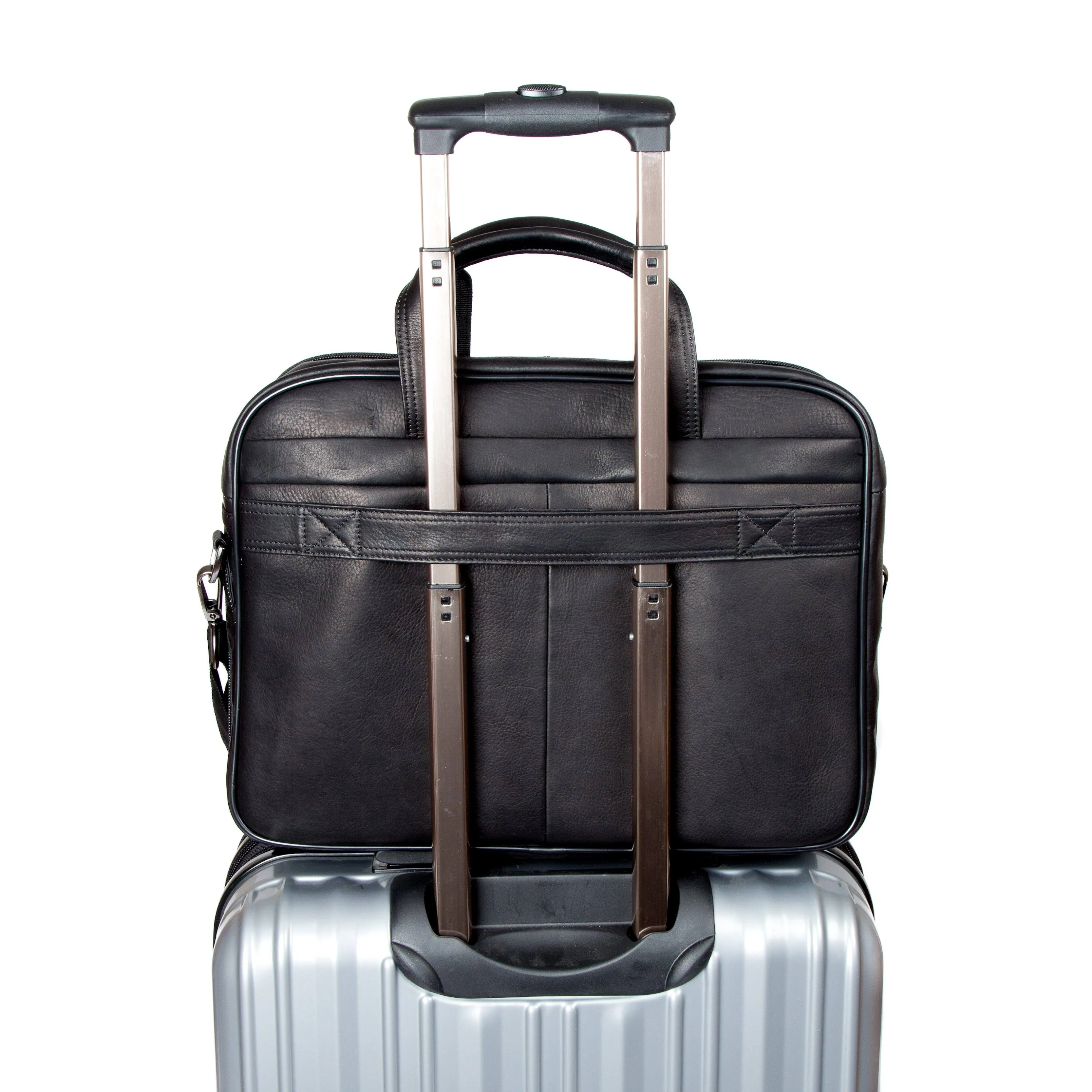 Colombian Leather 16" Twin Handle Laptop and Tablet Briefcase - Black