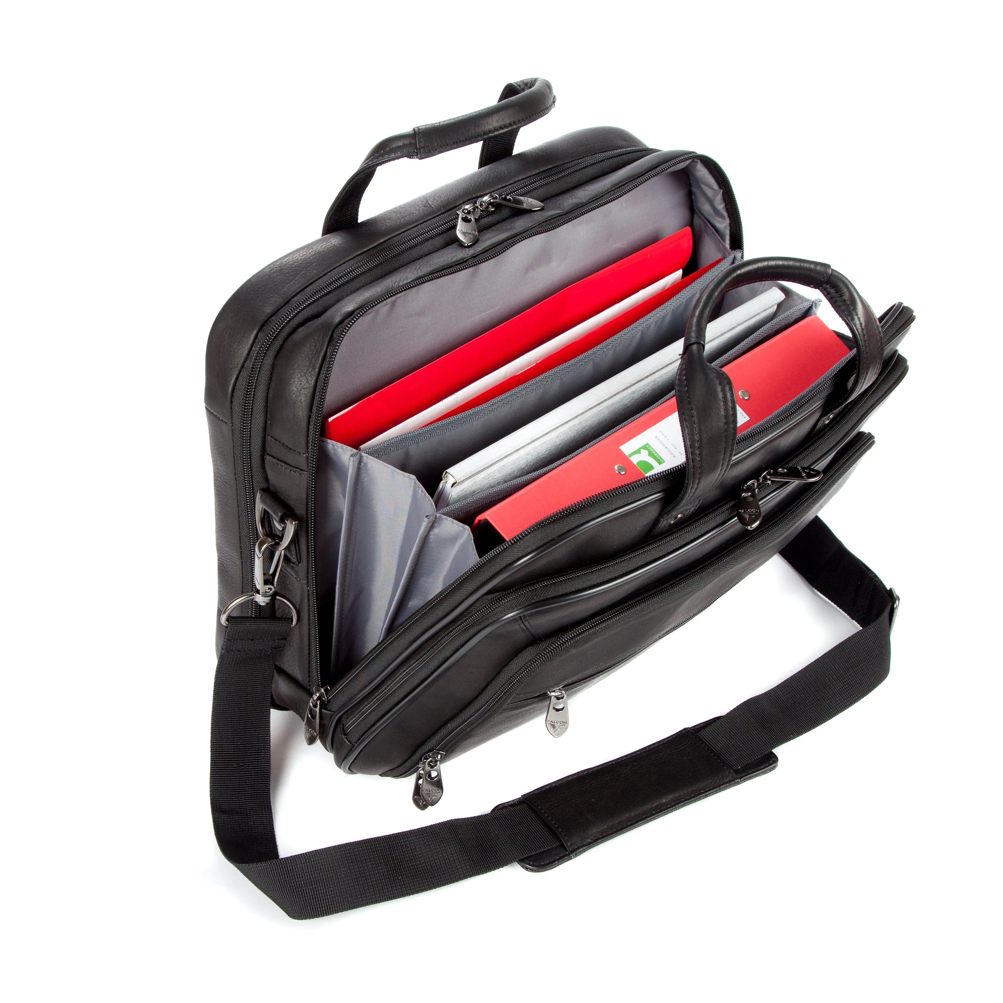 Colombian Leather 16" Twin Handle Laptop and Tablet Briefcase - Black