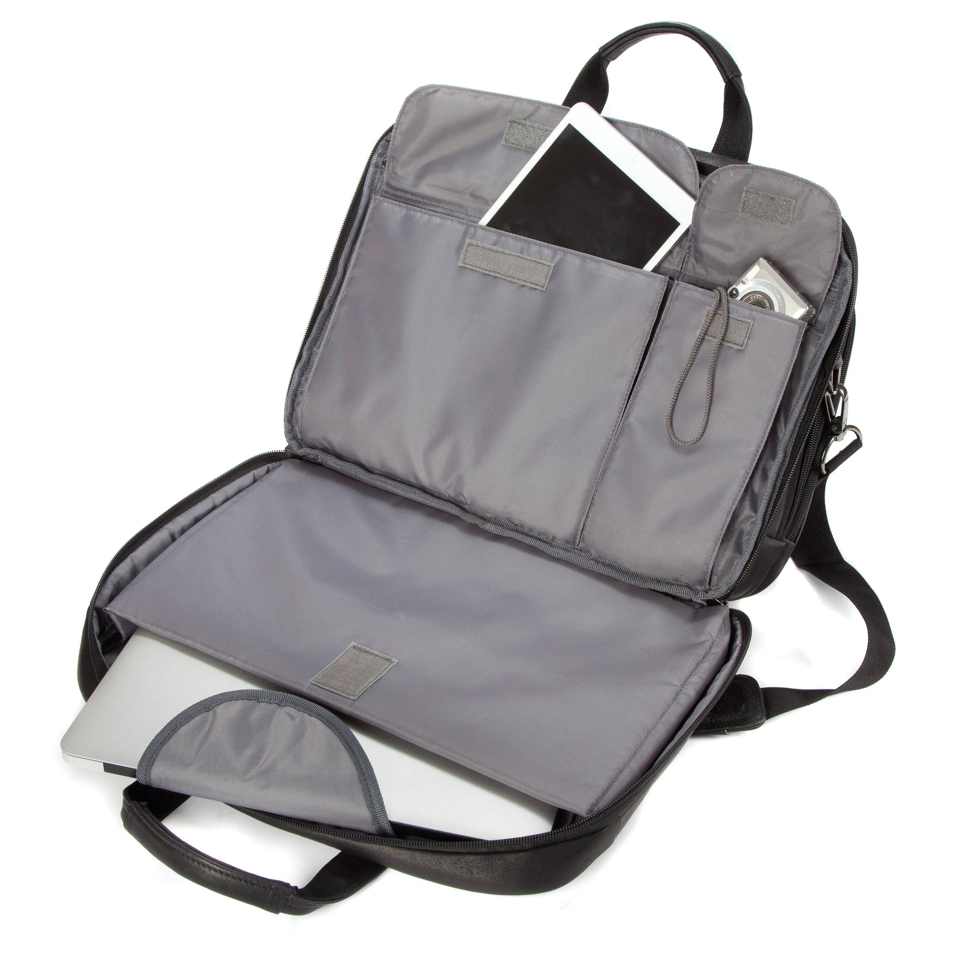 Colombian Leather 16" Twin Handle Laptop and Tablet Briefcase - Black