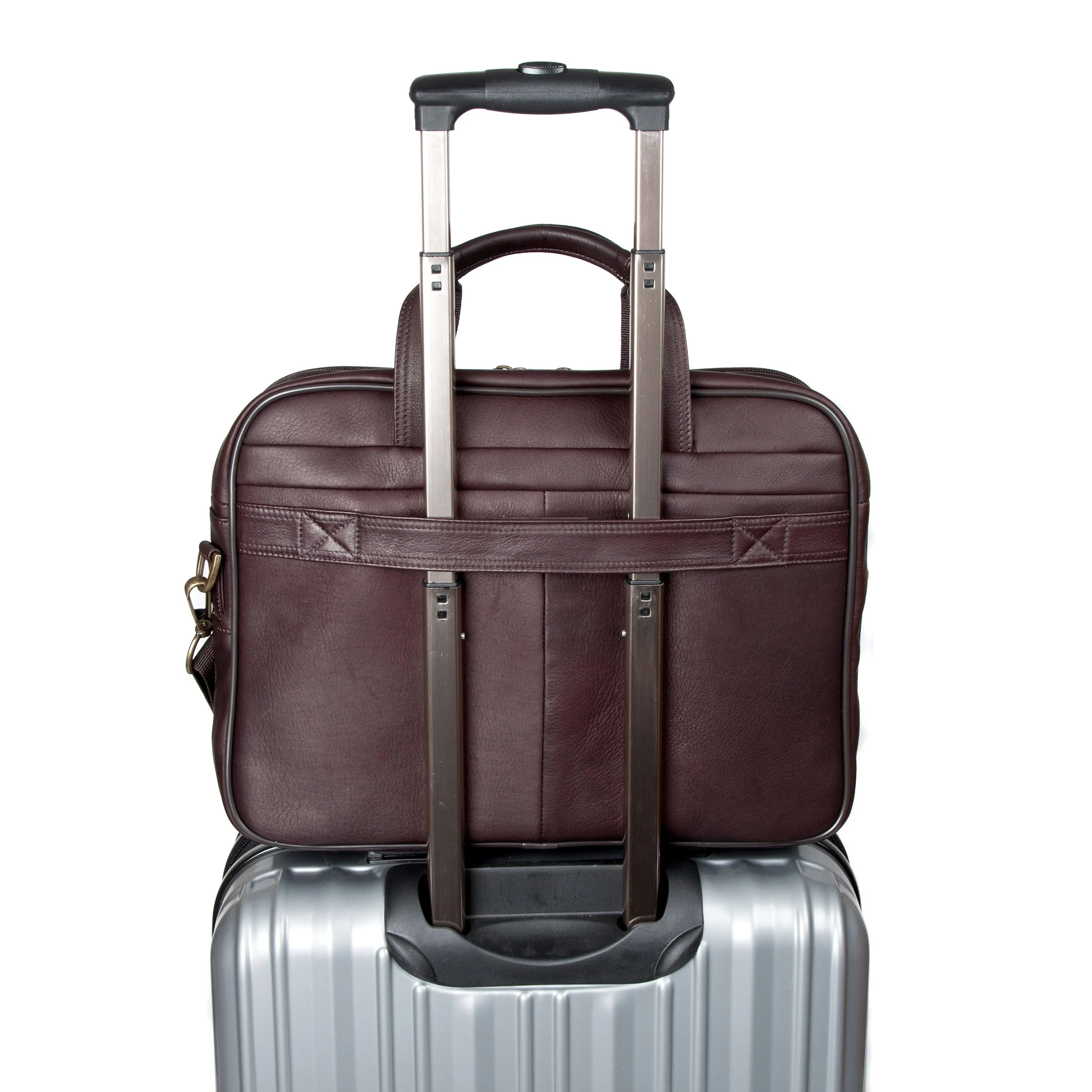 Colombian Leather 16" Twin Handle Laptop and Tablet Briefcase - Brown