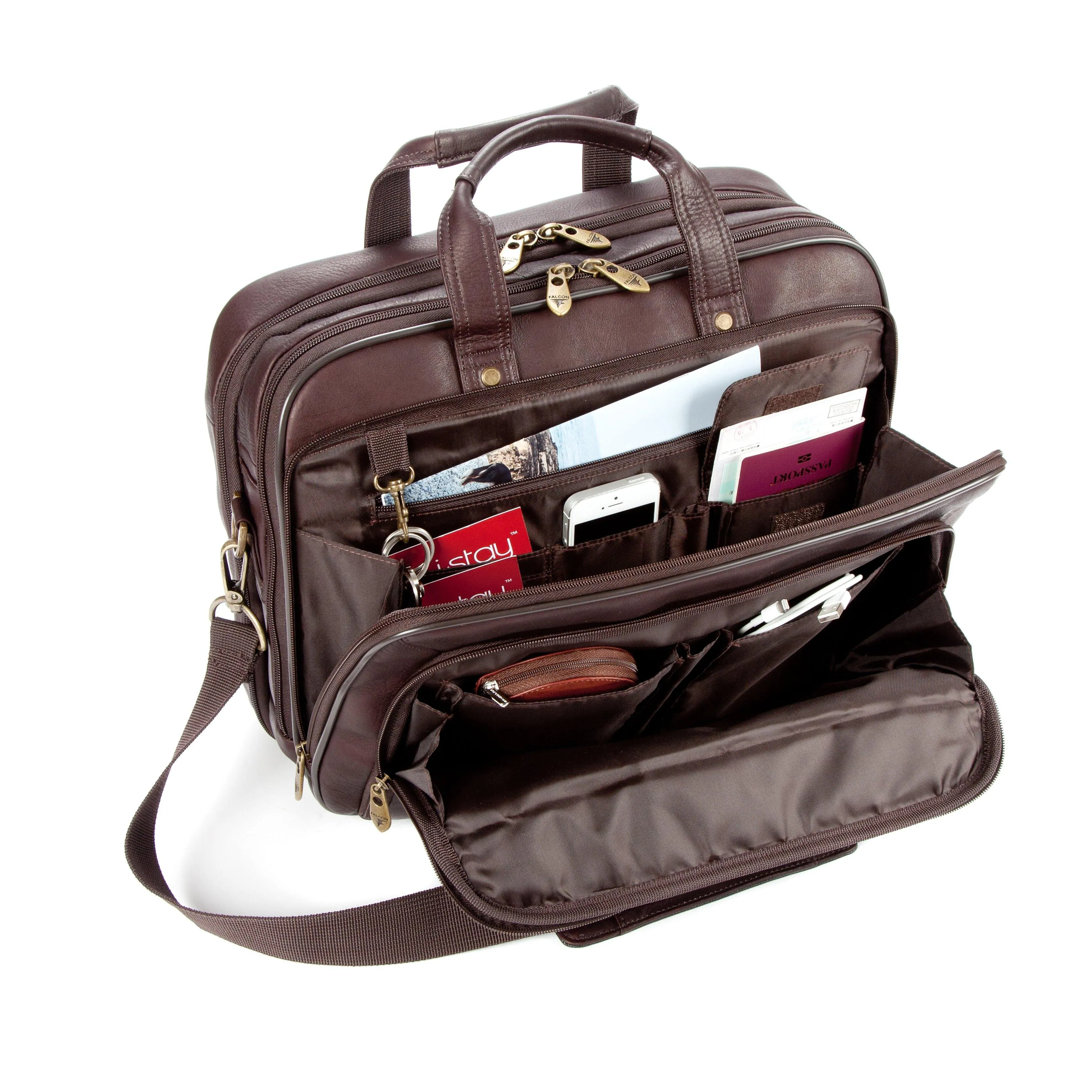 Colombian Leather 16" Twin Handle Laptop and Tablet Briefcase - Brown