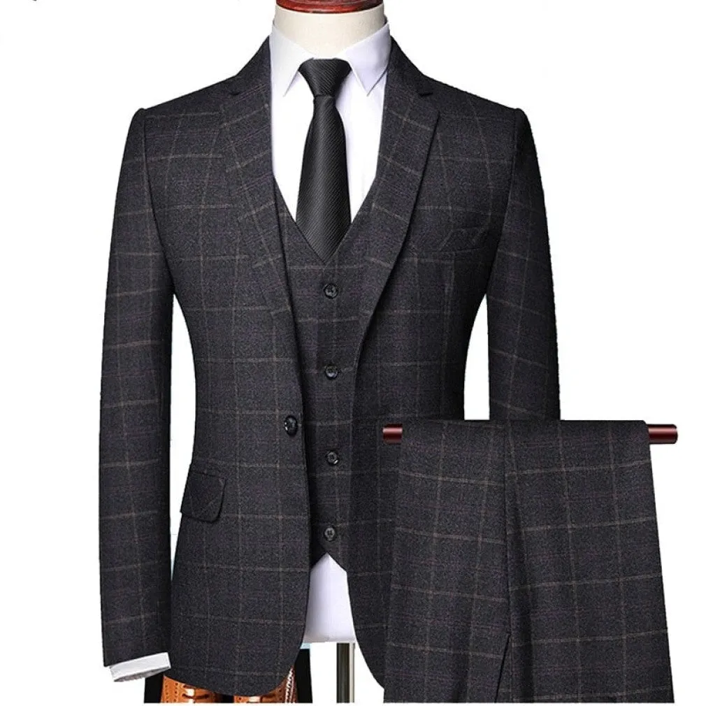 ContiNent 33 Men 3 Pieces Suit Spring Autumn Plaid Slim Fit Business Formal Casual Check Suits Office Work Party Prom Wedding Groom