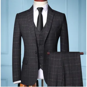 ContiNent 33 Men 3 Pieces Suit Spring Autumn Plaid Slim Fit Business Formal Casual Check Suits Office Work Party Prom Wedding Groom