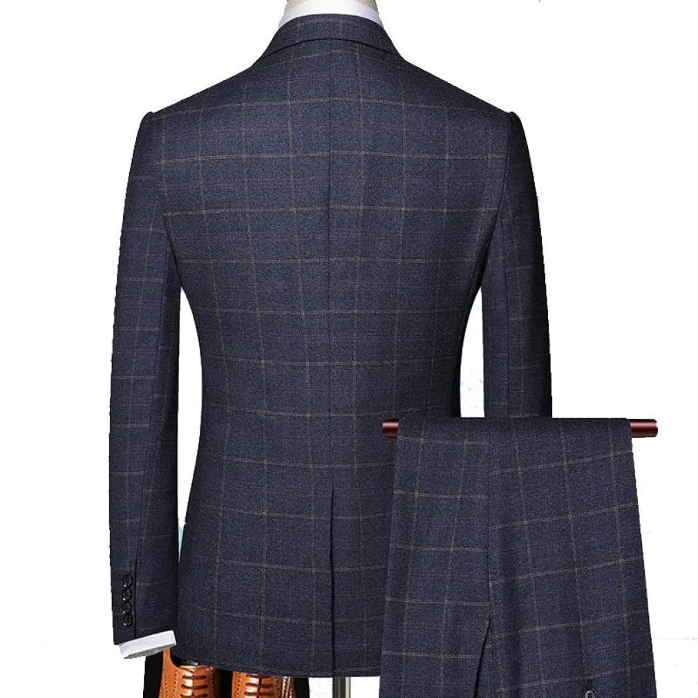 ContiNent 33 Men 3 Pieces Suit Spring Autumn Plaid Slim Fit Business Formal Casual Check Suits Office Work Party Prom Wedding Groom