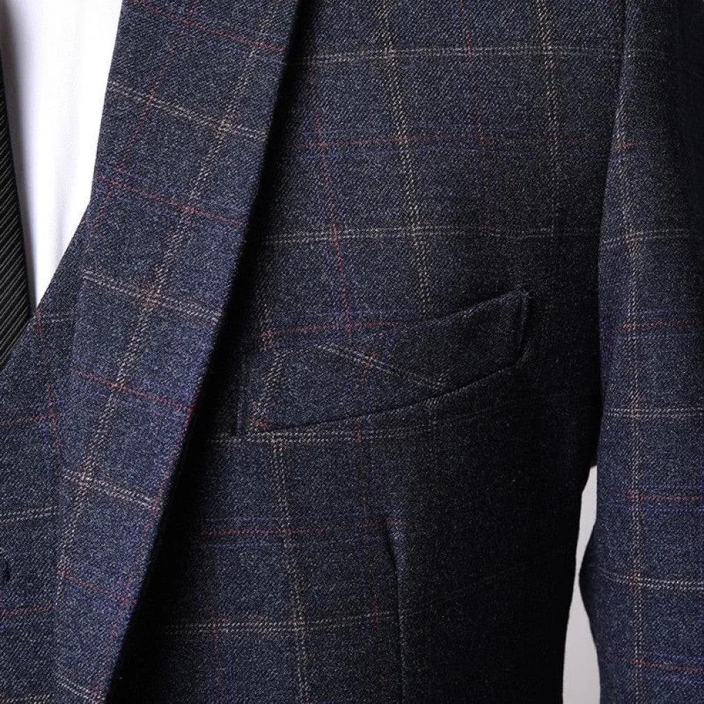 ContiNent 33 Men 3 Pieces Suit Spring Autumn Plaid Slim Fit Business Formal Casual Check Suits Office Work Party Prom Wedding Groom