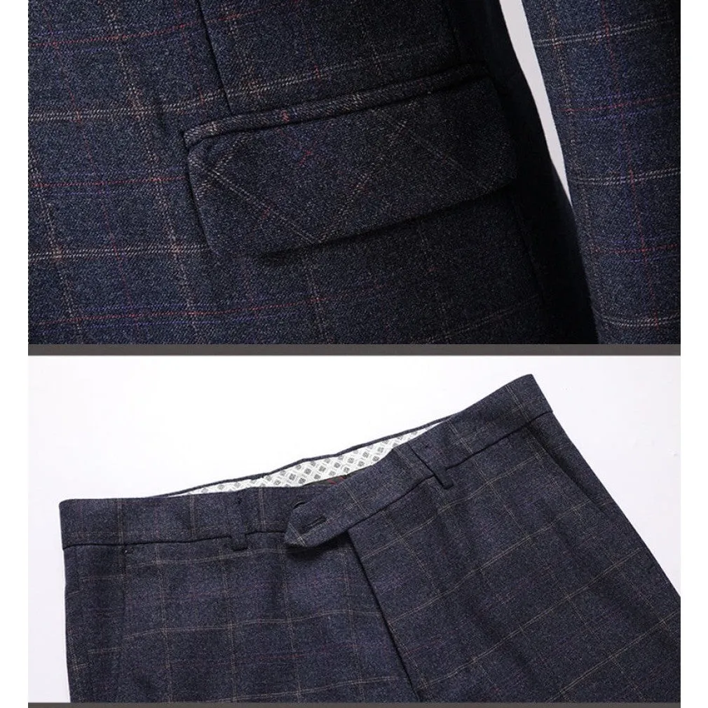 ContiNent 33 Men 3 Pieces Suit Spring Autumn Plaid Slim Fit Business Formal Casual Check Suits Office Work Party Prom Wedding Groom
