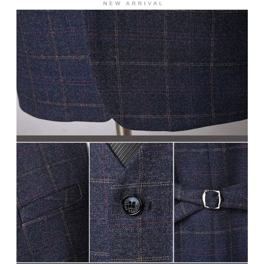 ContiNent 33 Men 3 Pieces Suit Spring Autumn Plaid Slim Fit Business Formal Casual Check Suits Office Work Party Prom Wedding Groom