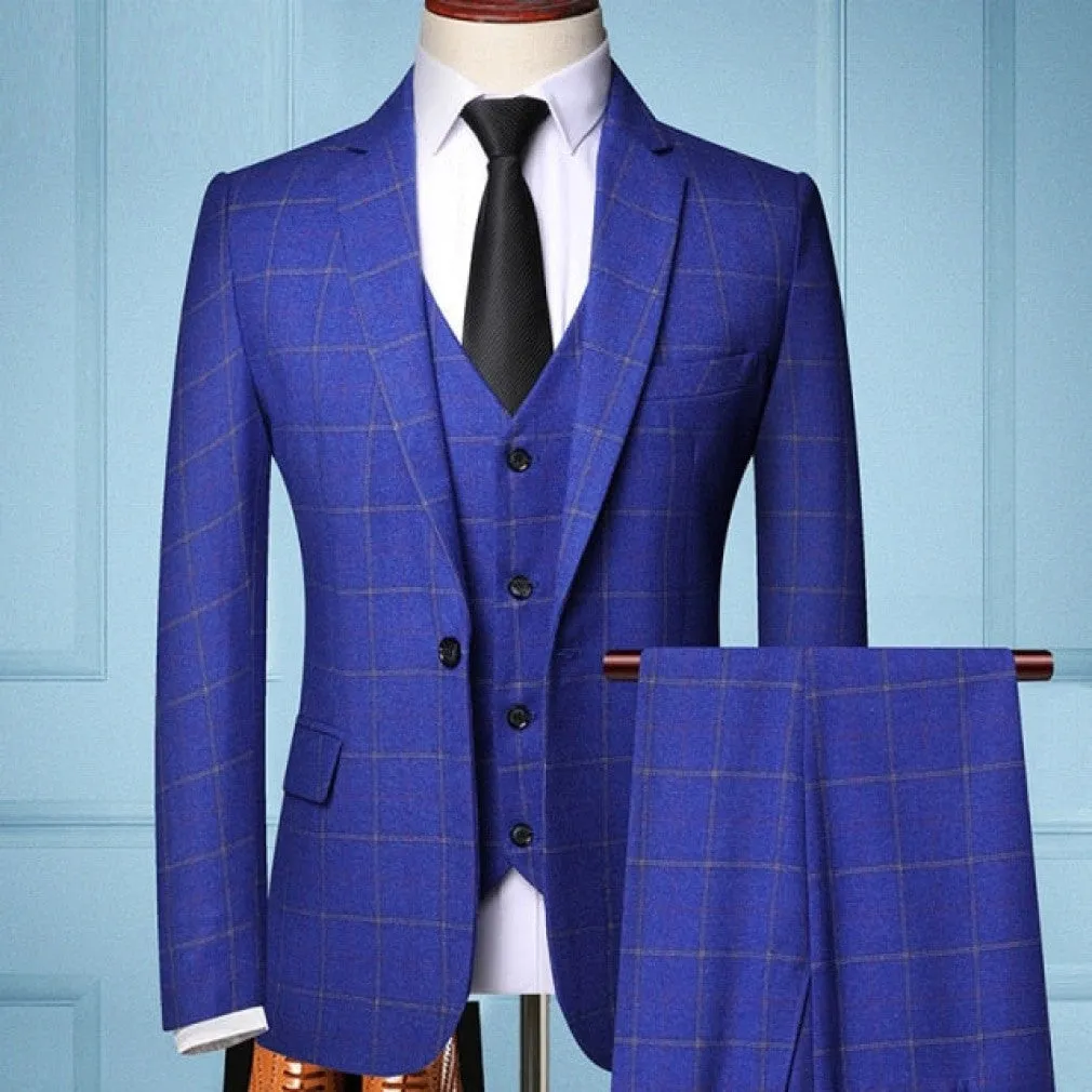 ContiNent 33 Men 3 Pieces Suit Spring Autumn Plaid Slim Fit Business Formal Casual Check Suits Office Work Party Prom Wedding Groom