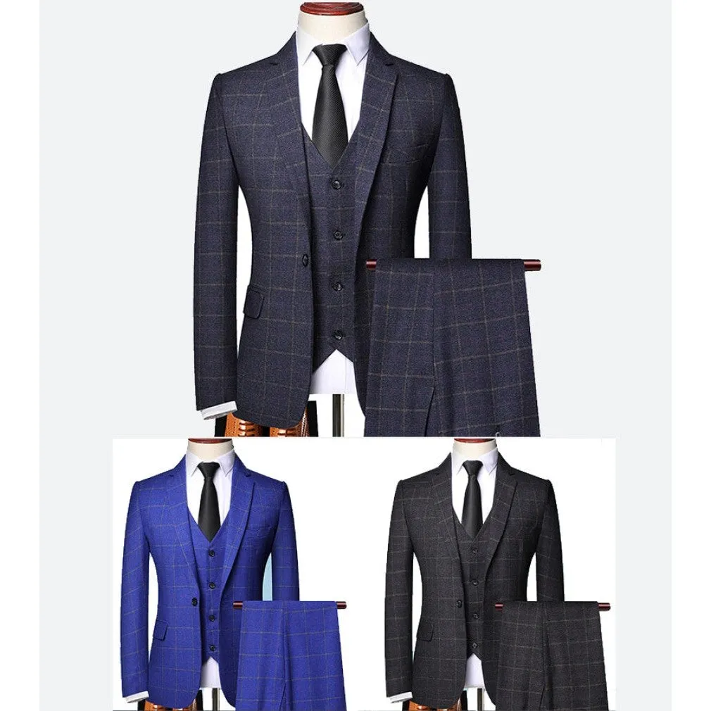 ContiNent 33 Men 3 Pieces Suit Spring Autumn Plaid Slim Fit Business Formal Casual Check Suits Office Work Party Prom Wedding Groom