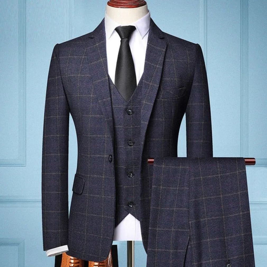 ContiNent 33 Men 3 Pieces Suit Spring Autumn Plaid Slim Fit Business Formal Casual Check Suits Office Work Party Prom Wedding Groom