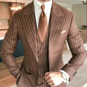 ContiNent 33 Men Suits Costume Homme Pinstripe Plaid Tuxedos Blazer Men Sets High Quality Formal Wedding Groom Business Causal Prom Tailored