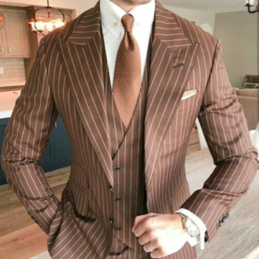 ContiNent 33 Men Suits Costume Homme Pinstripe Plaid Tuxedos Blazer Men Sets High Quality Formal Wedding Groom Business Causal Prom Tailored