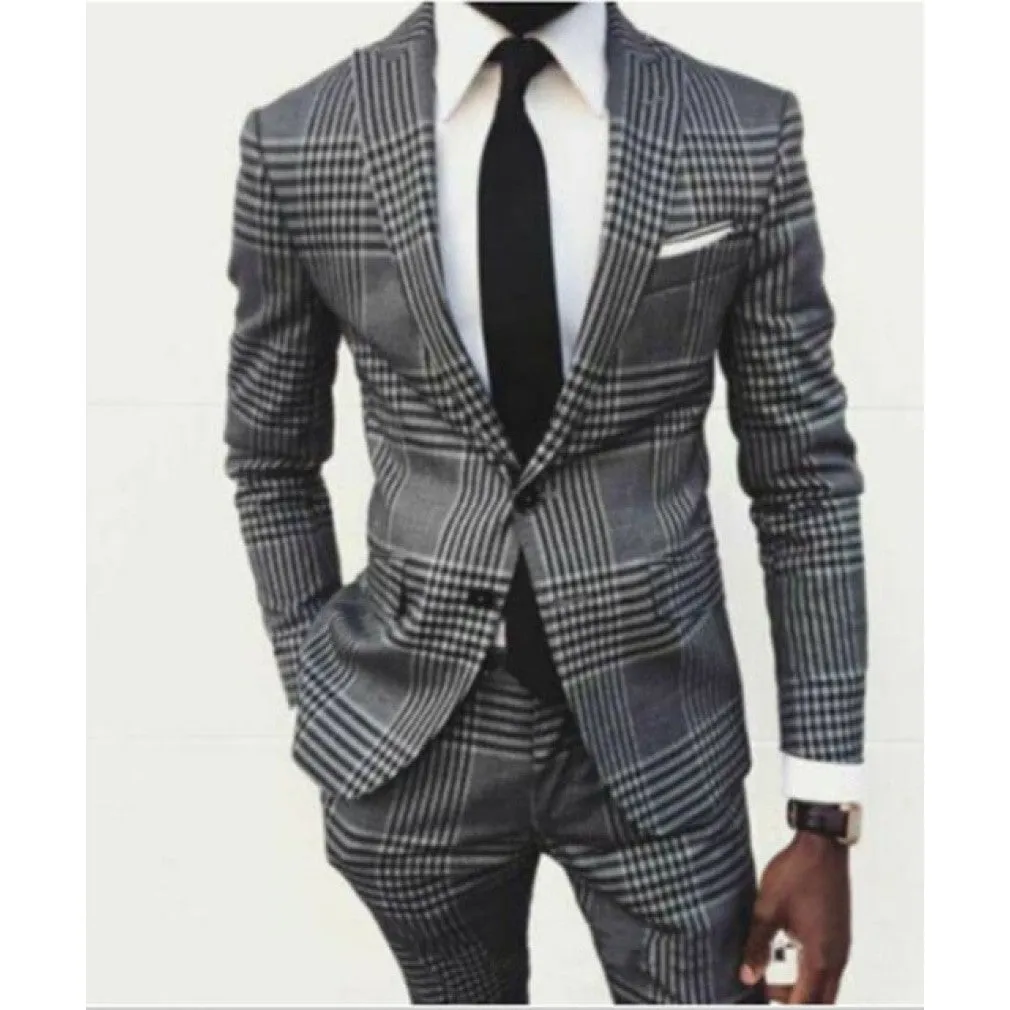 ContiNent 33 Men Suits Costume Homme Pinstripe Plaid Tuxedos Blazer Men Sets High Quality Formal Wedding Groom Business Causal Prom Tailored