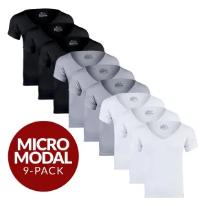 Deep V Micro Modal Sweat Proof Undershirt For Men - Mix 9-Pack (3x White, Black, Grey)