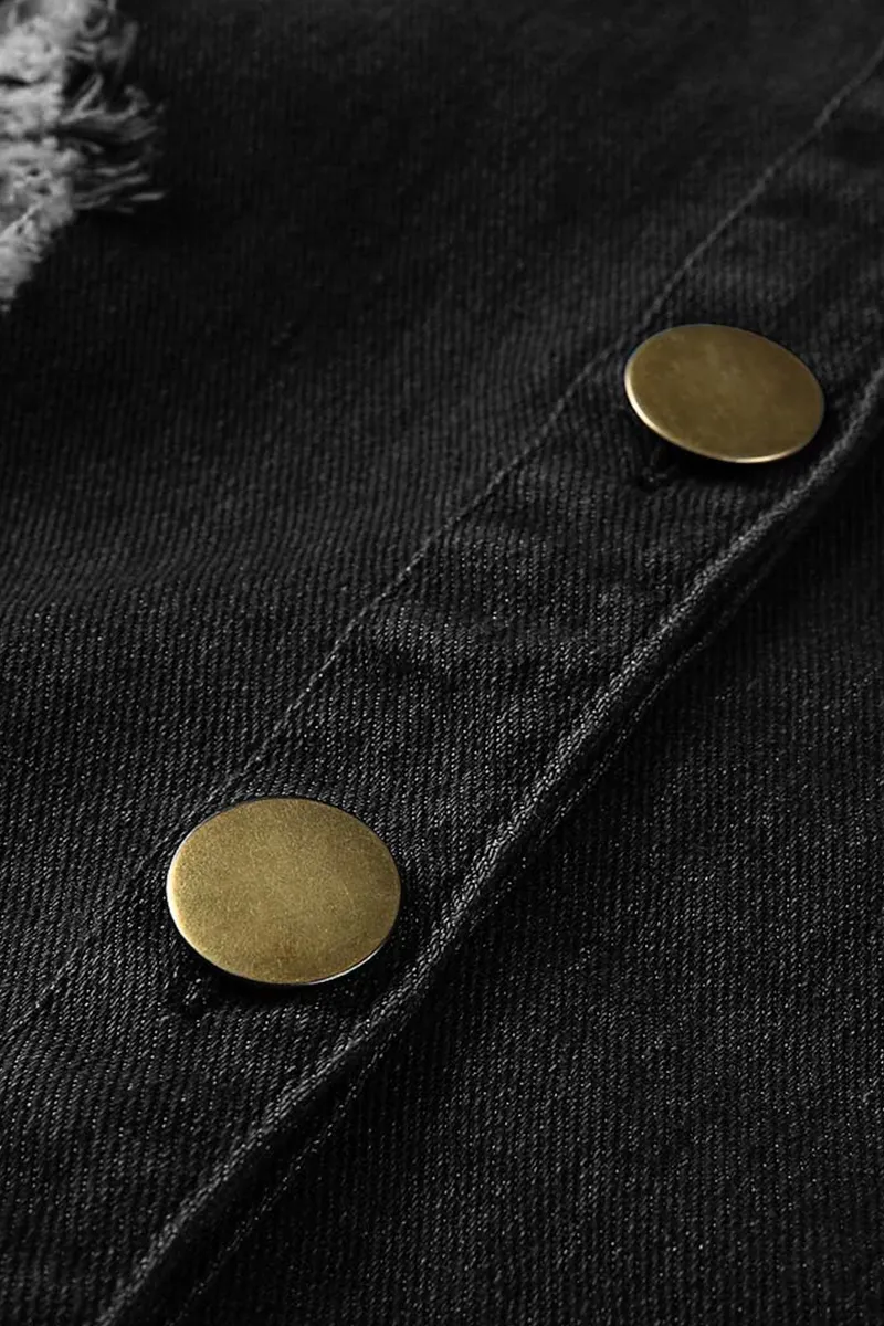 Distressed Button Front Denim Dress