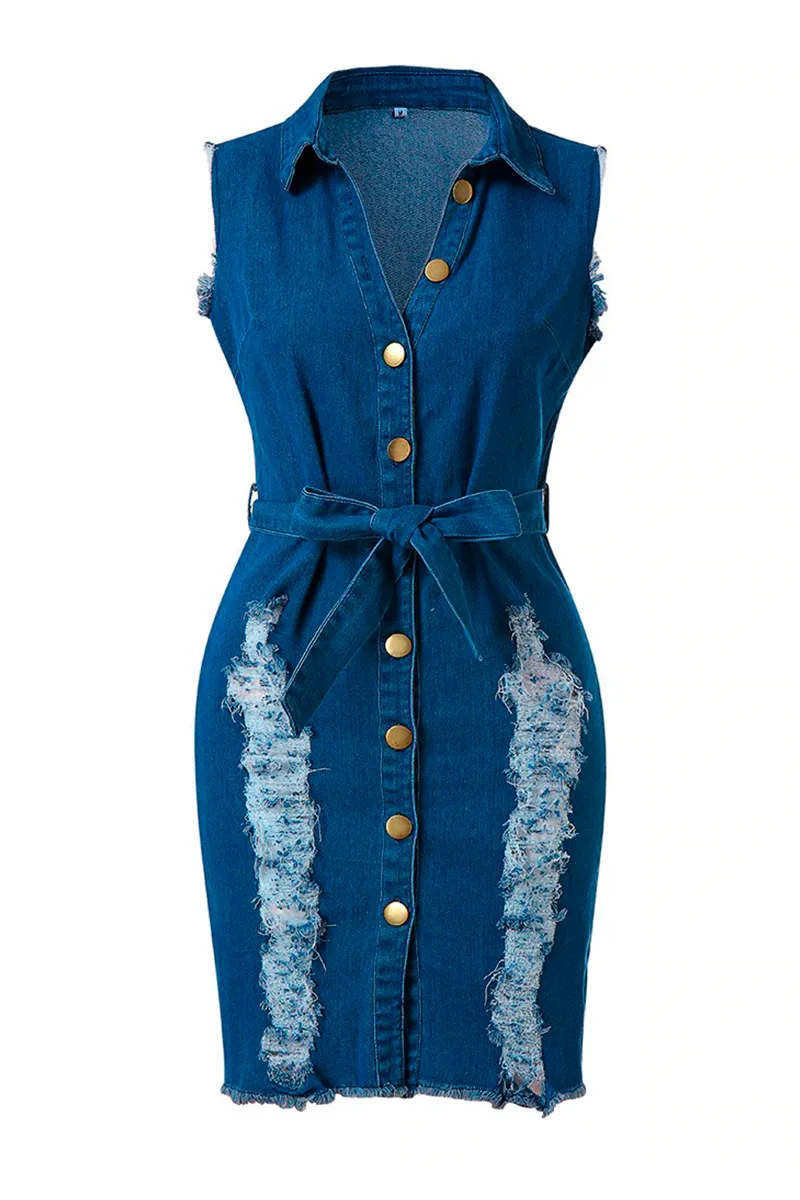 Distressed Button Front Denim Dress