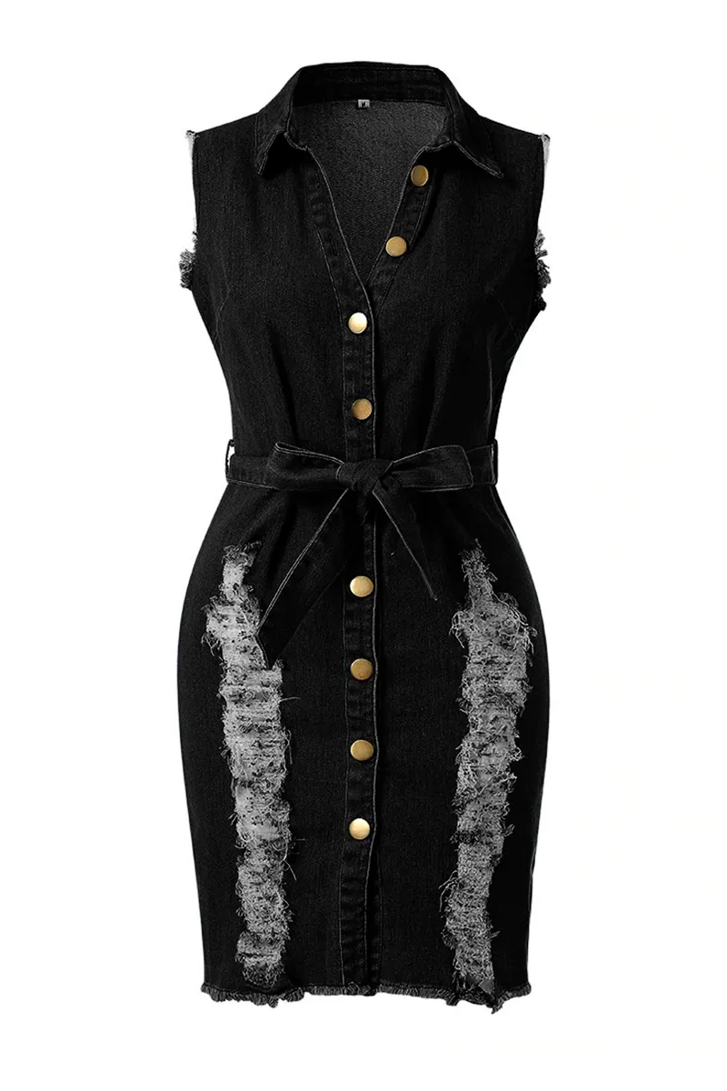 Distressed Button Front Denim Dress