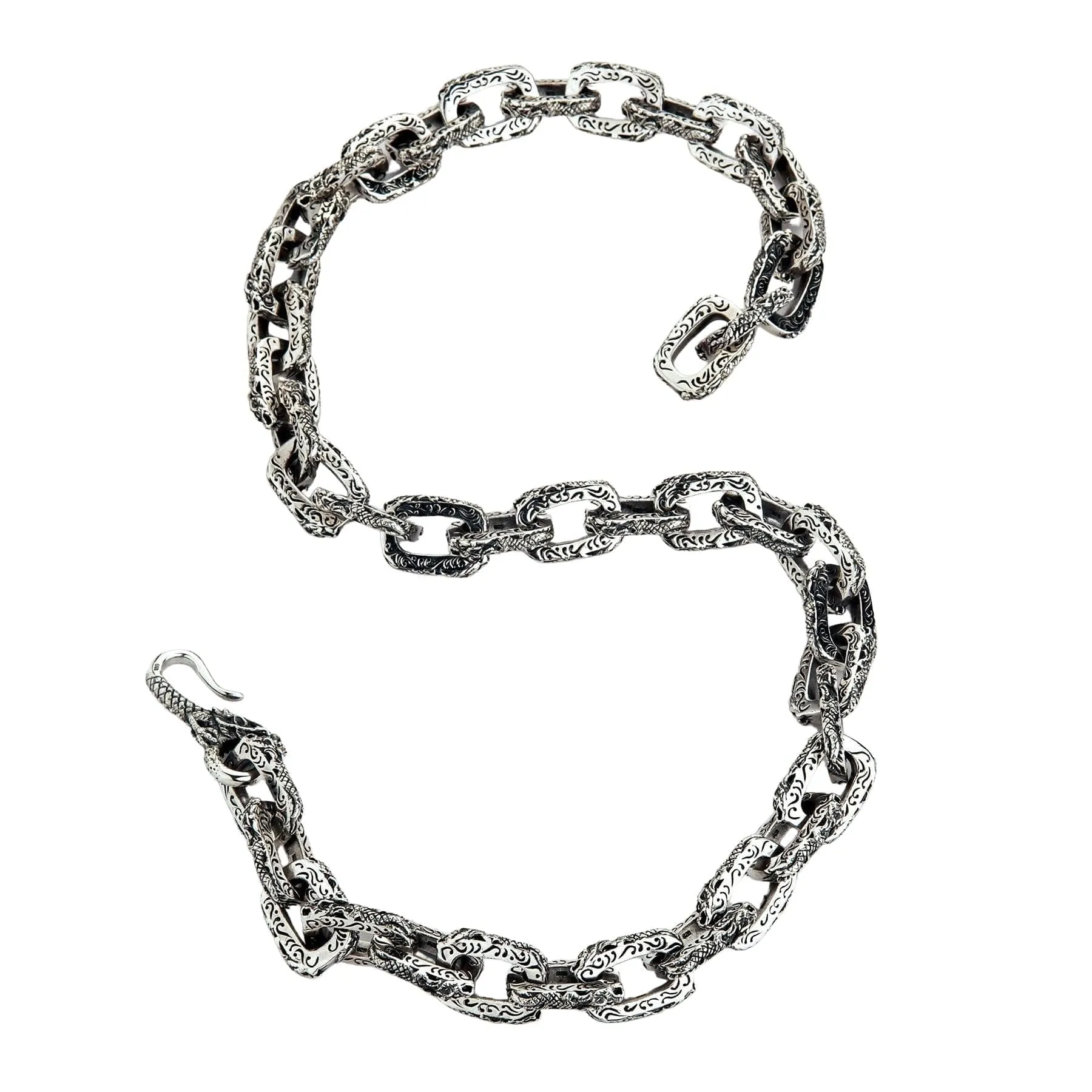 Dragon Link Sterling Silver Men's Biker Necklace