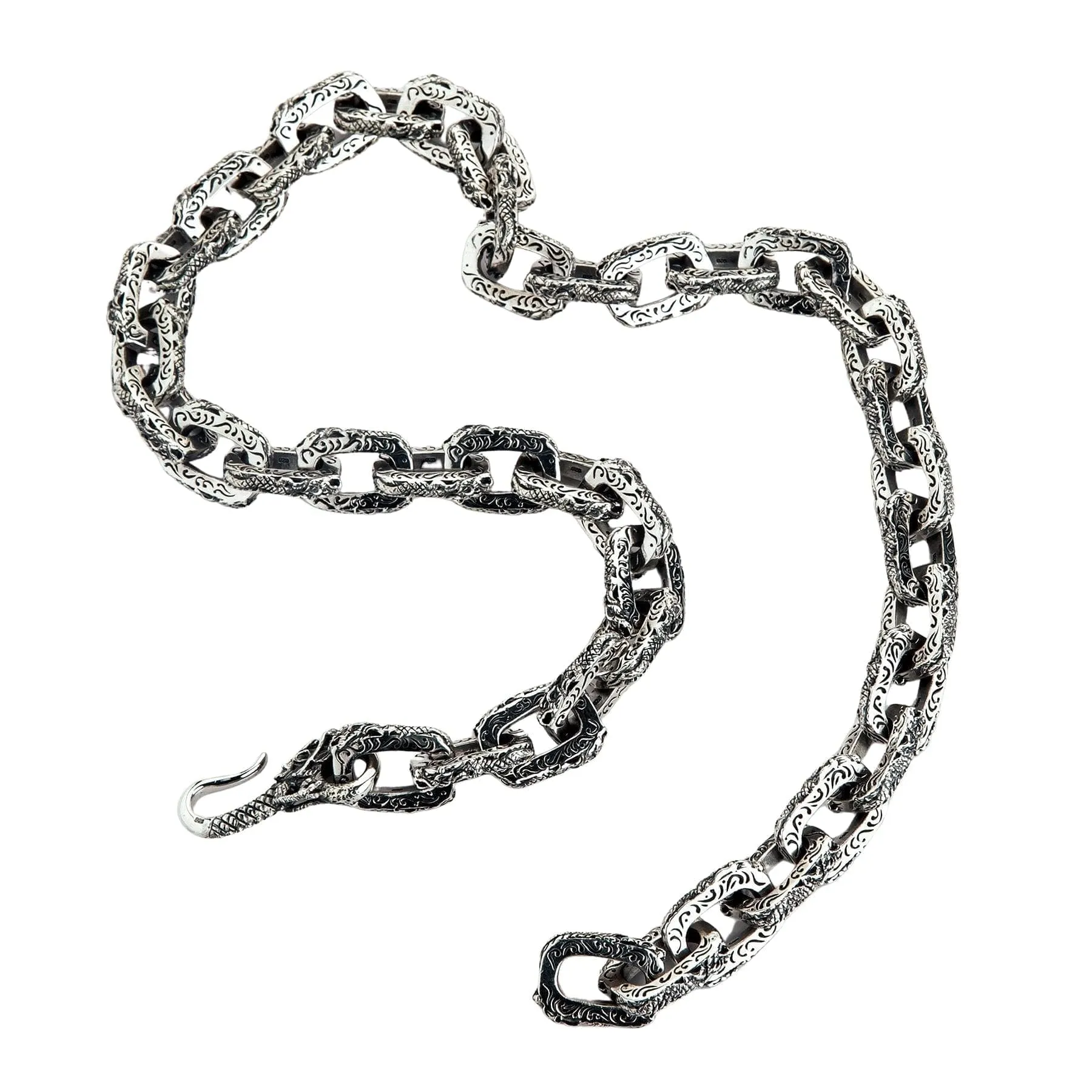 Dragon Link Sterling Silver Men's Biker Necklace