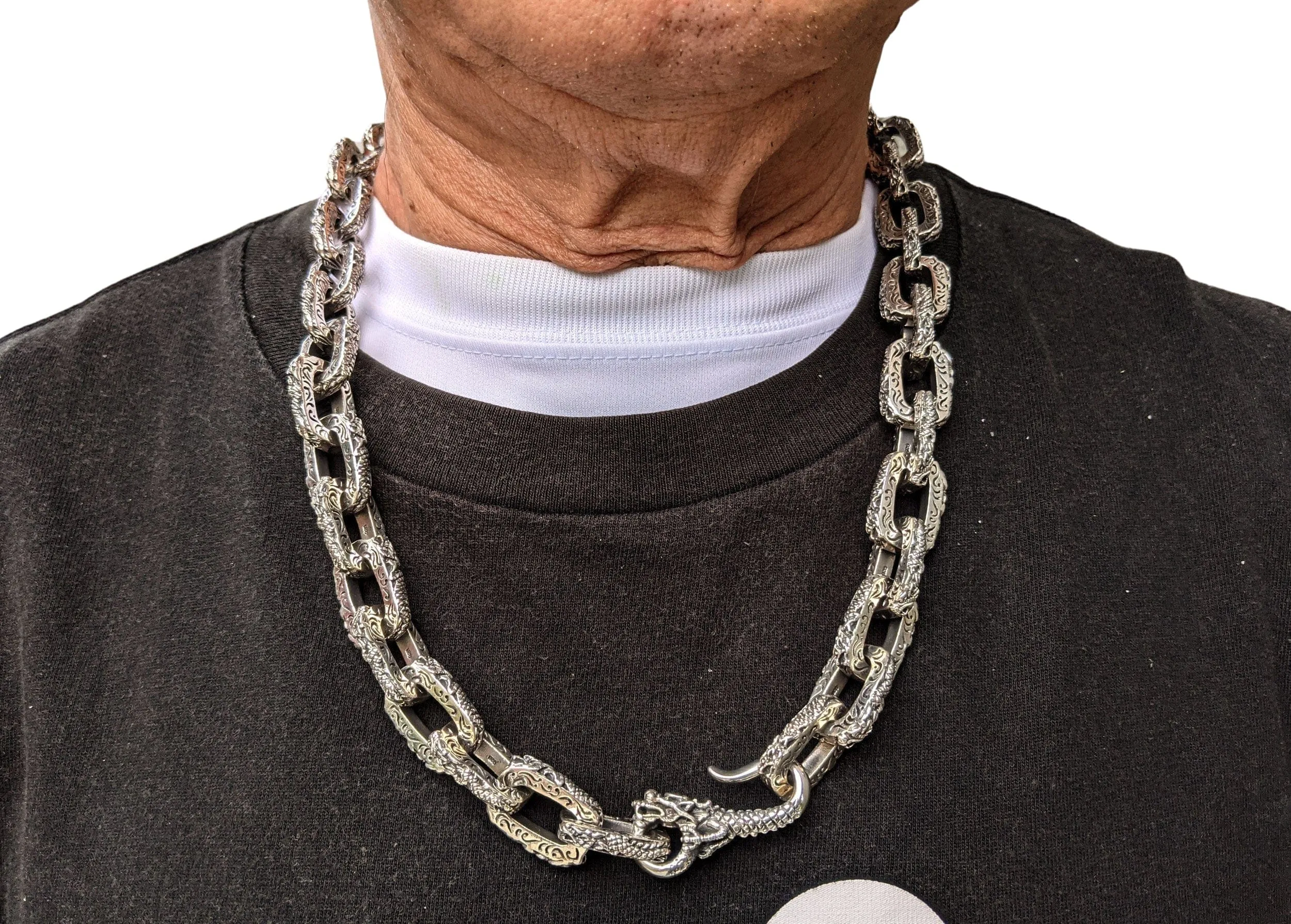 Dragon Link Sterling Silver Men's Biker Necklace