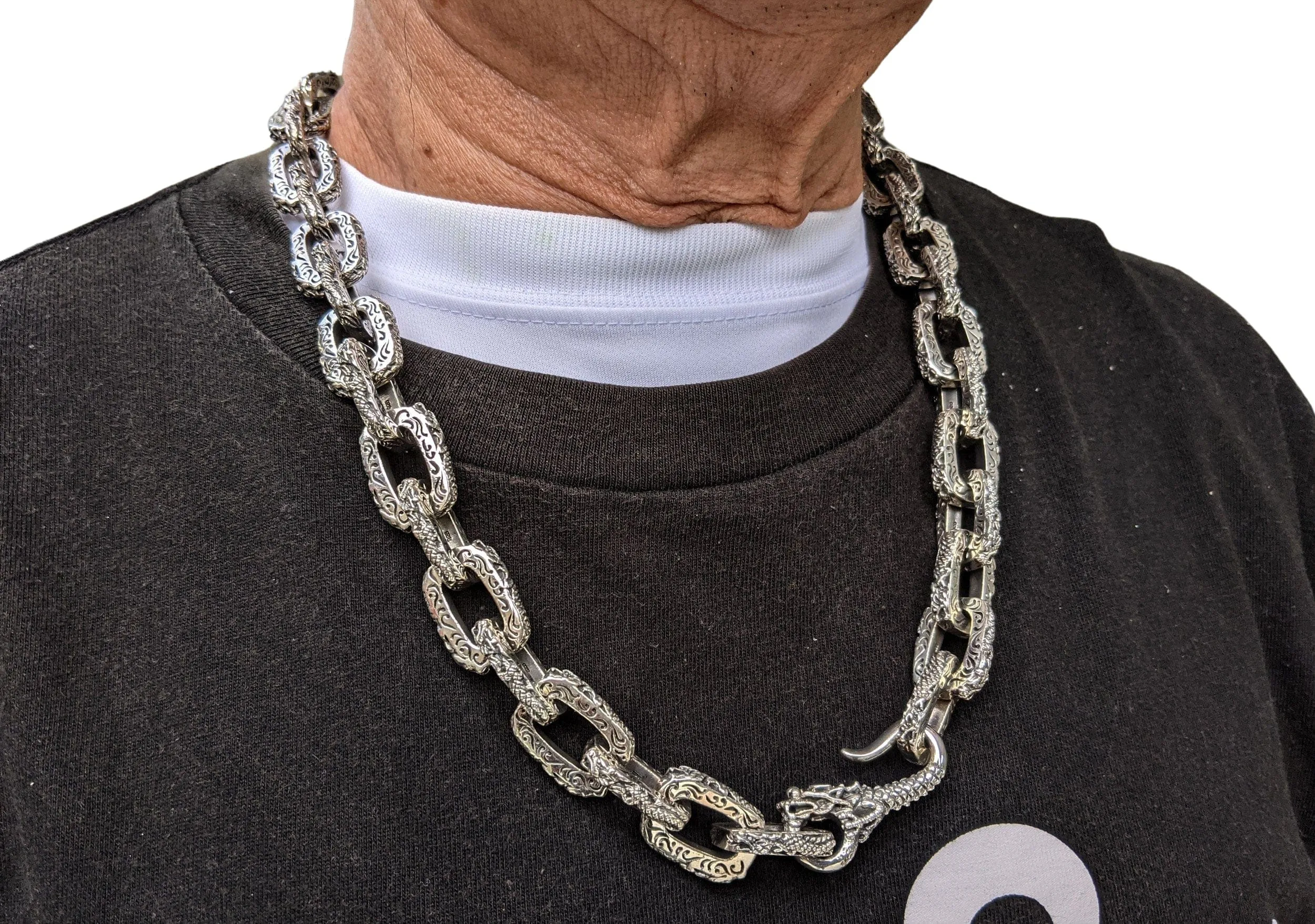 Dragon Link Sterling Silver Men's Biker Necklace