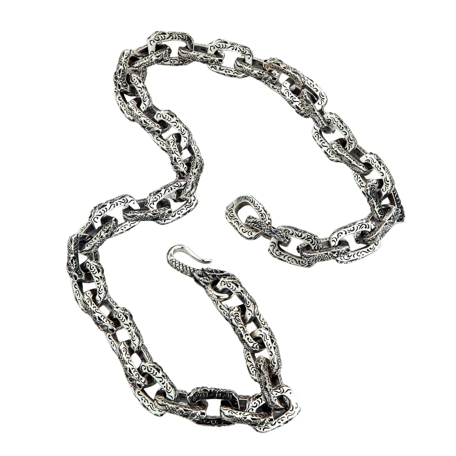 Dragon Link Sterling Silver Men's Biker Necklace