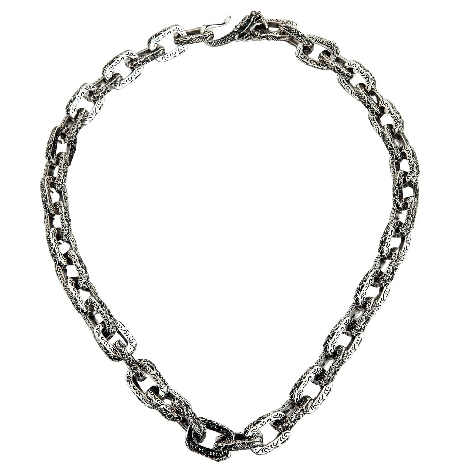 Dragon Link Sterling Silver Men's Biker Necklace