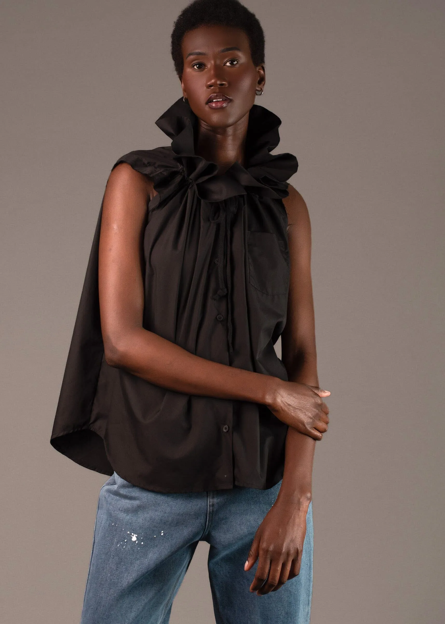 Exaggerated Neck Sleeveless Blouse